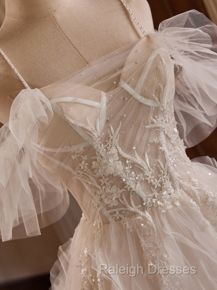 Off Shoulder Tulle Lace Light Champagne Long Prom Dress, Light Champagne Sweet 16 Dress