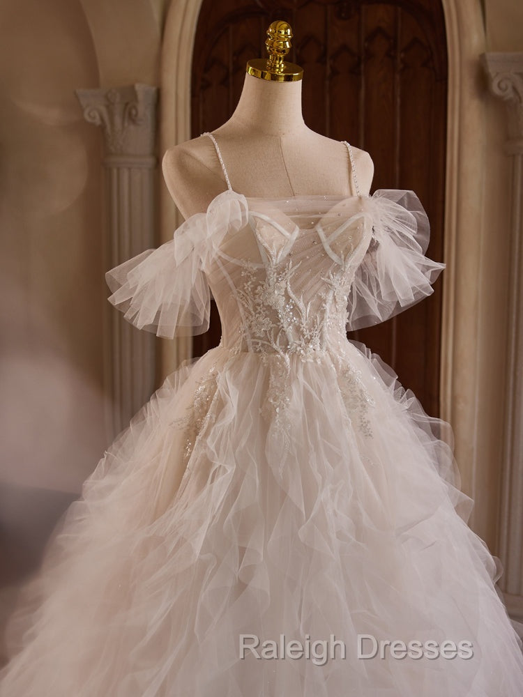 Off Shoulder Tulle Lace Light Champagne Long Prom Dresses Light Champagne Sweet 16 Dresses