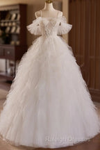 Off Shoulder Tulle Lace Light Champagne Long Prom Dress, Light Champagne Sweet 16 Dress