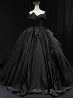 Off Shoulder Tulle Satin Blue Long Prom Gown, Blue Long Evening Dress