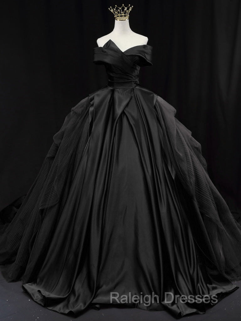 Off Shoulder Tulle Satin Blue Long Prom Gown, Blue Long Evening Dress