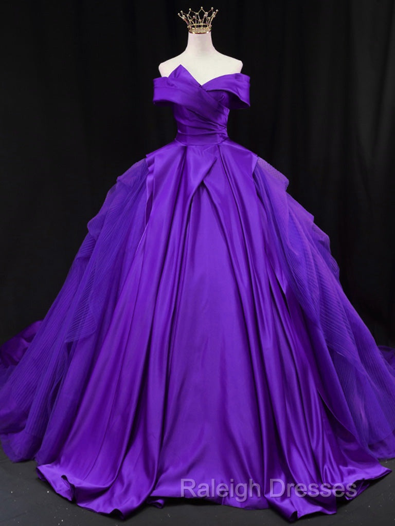 Off Shoulder Tulle Satin Blue Long Prom Gown, Blue Long Evening Dress