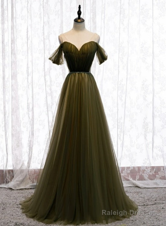 Off Shoulder Tulle Sweetheart Floor Length Long Party Dress, A-Line Wedding Party Dresses Main image