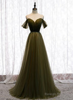 Off Shoulder Tulle Sweetheart Floor Length Long Party Dress, A-Line Wedding Party Dresses