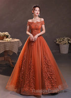 Off Shoulder Tulle With Lace Sweetheart Long Formal Dress, Sweet 16 Dresses