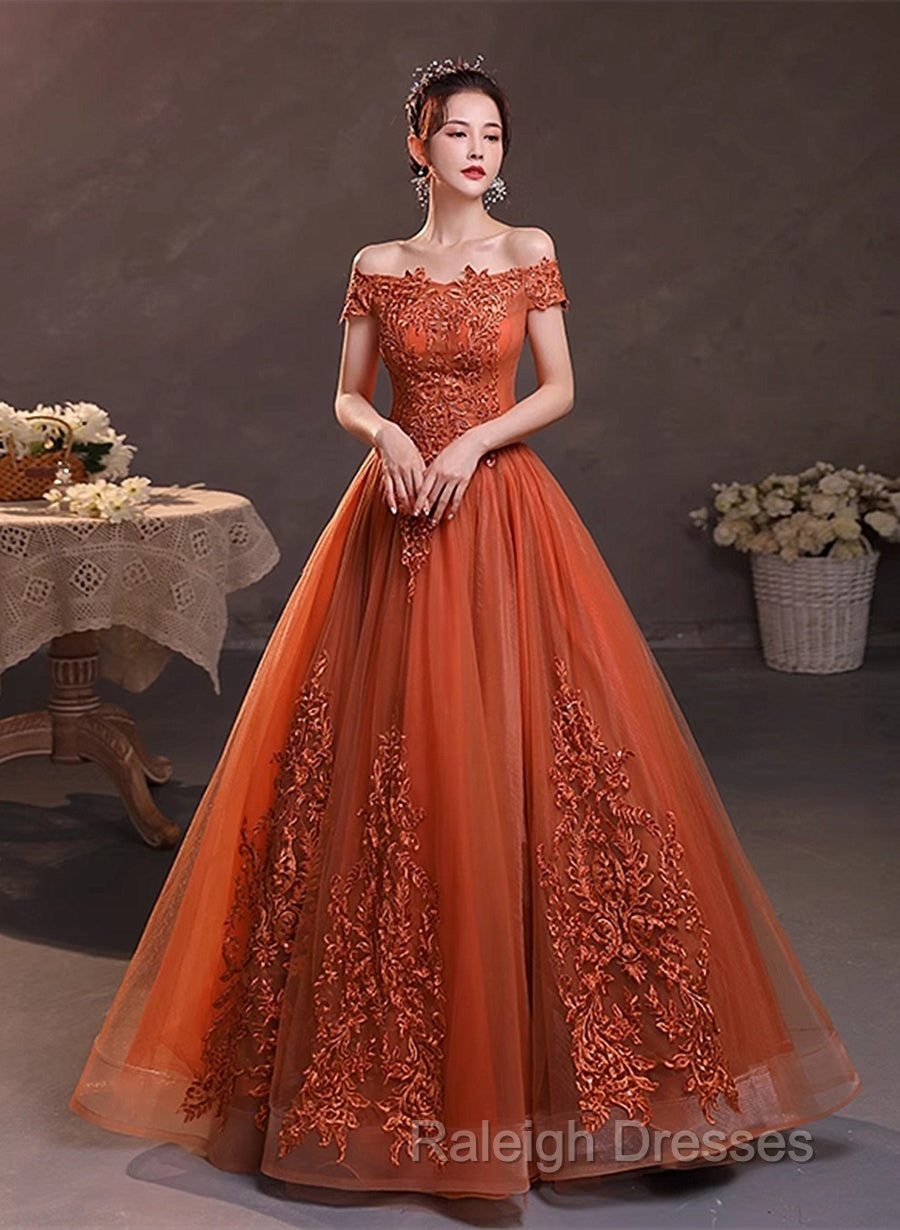 Off Shoulder Tulle With Lace Sweetheart Long Formal Dress, Sweet 16 Dresses