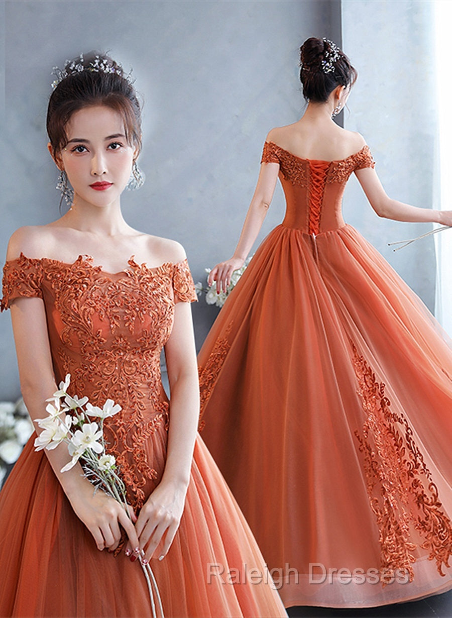 Off Shoulder Tulle With Lace Sweetheart Long Formal Dress, Sweet 16 Dresses