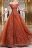 Off Shoulder Tulle With Lace Sweetheart Long Formal Dress, Sweet 16 Dresses