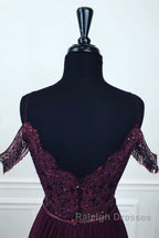 Off Shoulder Two Pieces Purple Lace Long Prom Dresses 2 Pieces Purple Prom Dresses Purple Lace Prom Dresses