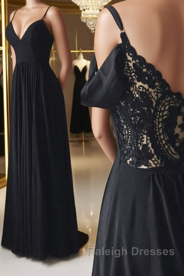 Off Shoulder V Neck Black Long Prom Dress with Lace Back, Off the Shoulder Black Formal Dress, Black Lace Evening Dress