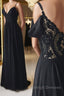 Off Shoulder V Neck Black Long Prom Dress with Lace Back, Off the Shoulder Black Formal Dress, Black Lace Evening Dress