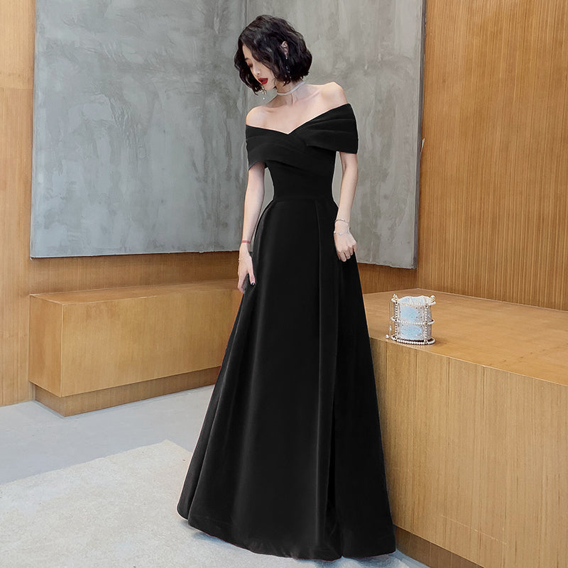 Off Shoulder Velvet Floor Length Sweetheart Evening Dress, A-Line Long Prom Dress