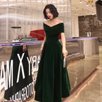 Off Shoulder Velvet Floor Length Sweetheart Evening Dress, A-Line Long Prom Dress