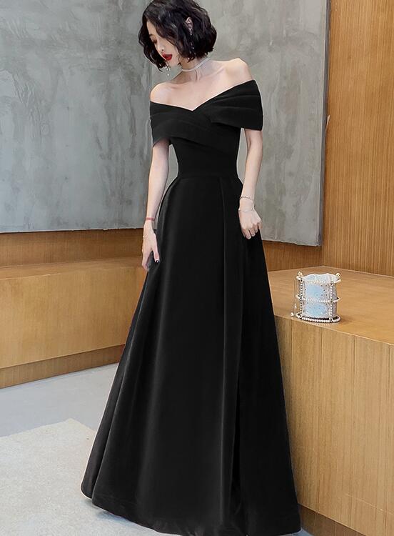 Off Shoulder Velvet Floor Length Sweetheart Evening Dress, A-Line Long Prom Dress