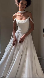 Off Shoulder White Beautiful Wedding Dresses Long Prom Dress