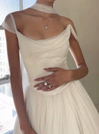 Off Shoulder White Beautiful Wedding Dresses Long Prom Dress