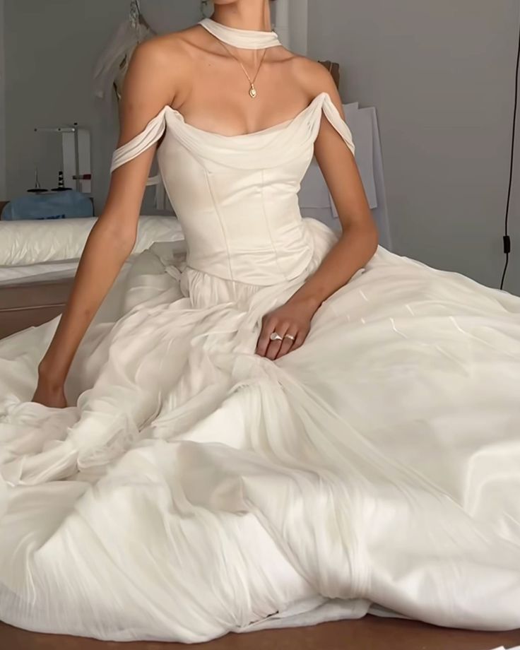 Off Shoulder White Beautiful Wedding Dresses Long Prom Dress