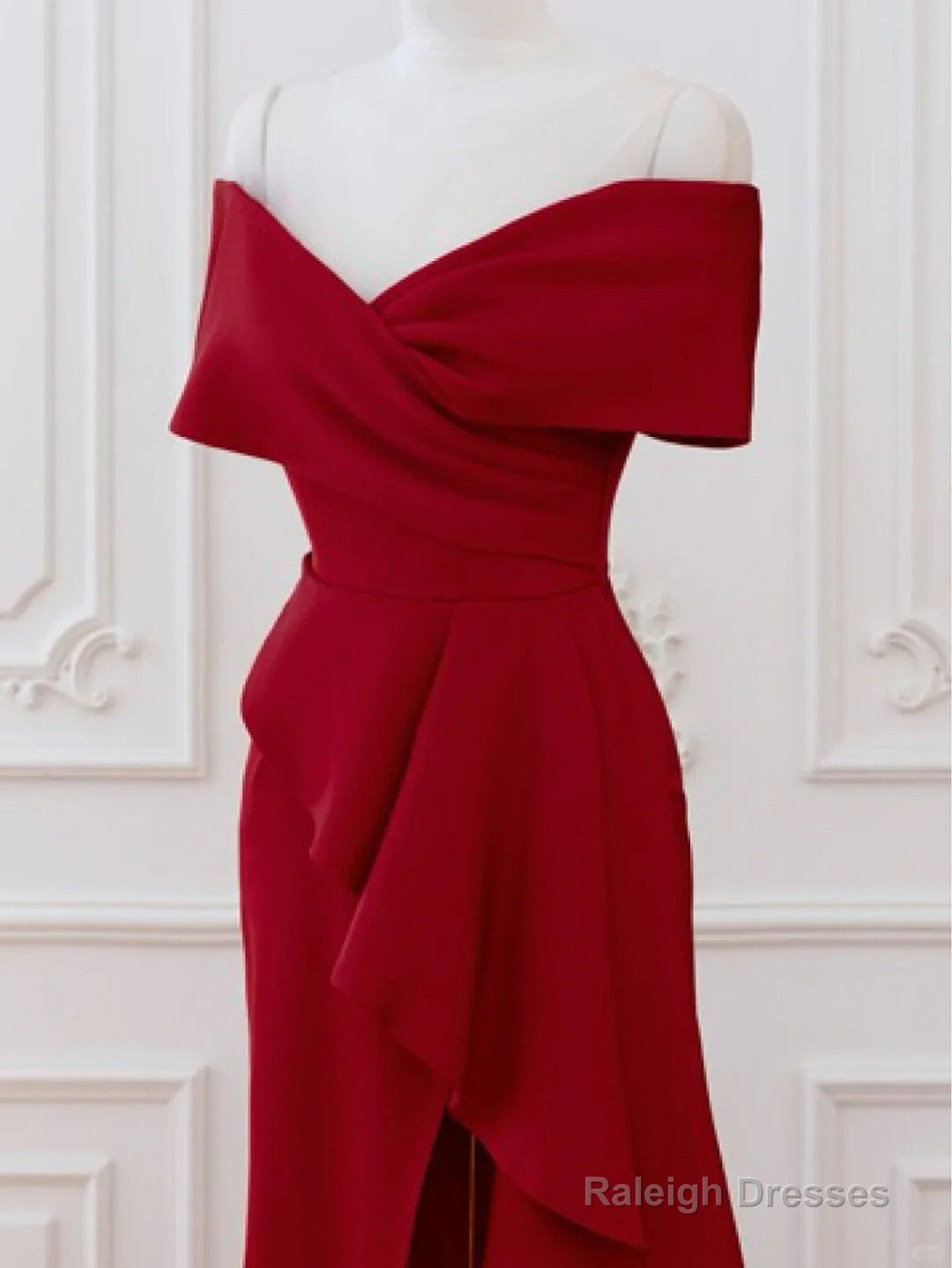 Off Shoulder Wine Red Long Party Dress, A-Line Wine Red Evening Dress Prom Dress