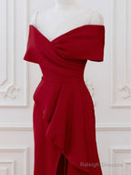 Off Shoulder Wine Red Long Prom Dresses A-Line Wine Red Prom Dresseses