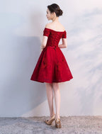Off Shoulder Wine Red Short Beaded Homecoming Dresses Short Prom Dresses Graduation Prom Dresses