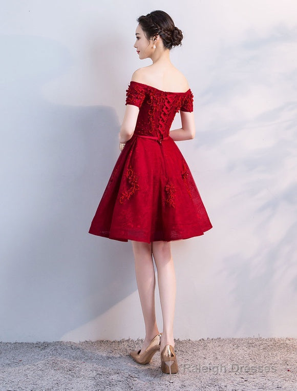 Off Shoulder Wine Red Short Beaded Homecoming Dresses Short Prom Dresses Graduation Prom Dresses