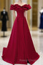 Off Shoulder Wine Red Sweetheart Long Party Dress, Wine Red Prom Dress Evening Dress