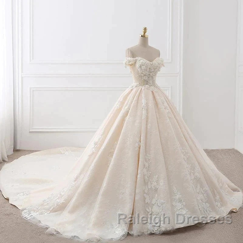 Off The Shouder Ball Gown Champagne Floral Wedding Dress Secondary image