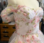 Off the Shoulder A Line Floral Wedding Dress with Ruffle Skirt