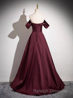 Off The Shoulder A-Line Satin Ruched Floor Length Prom Dresses