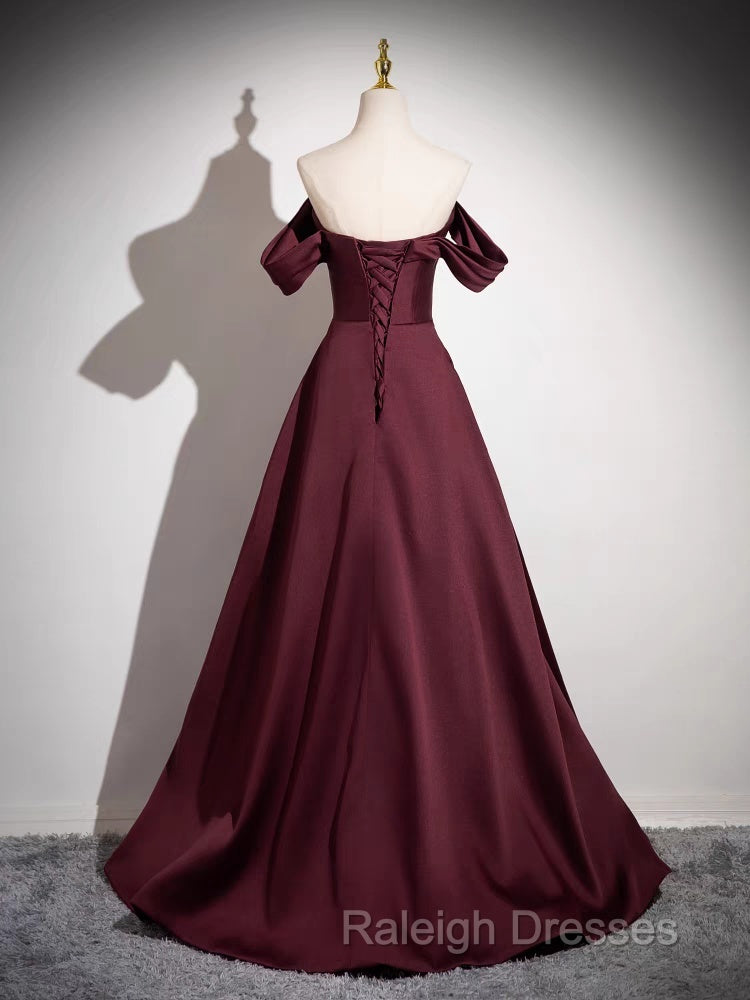 Off The Shoulder A-Line Satin Ruched Floor Length Prom Dresses