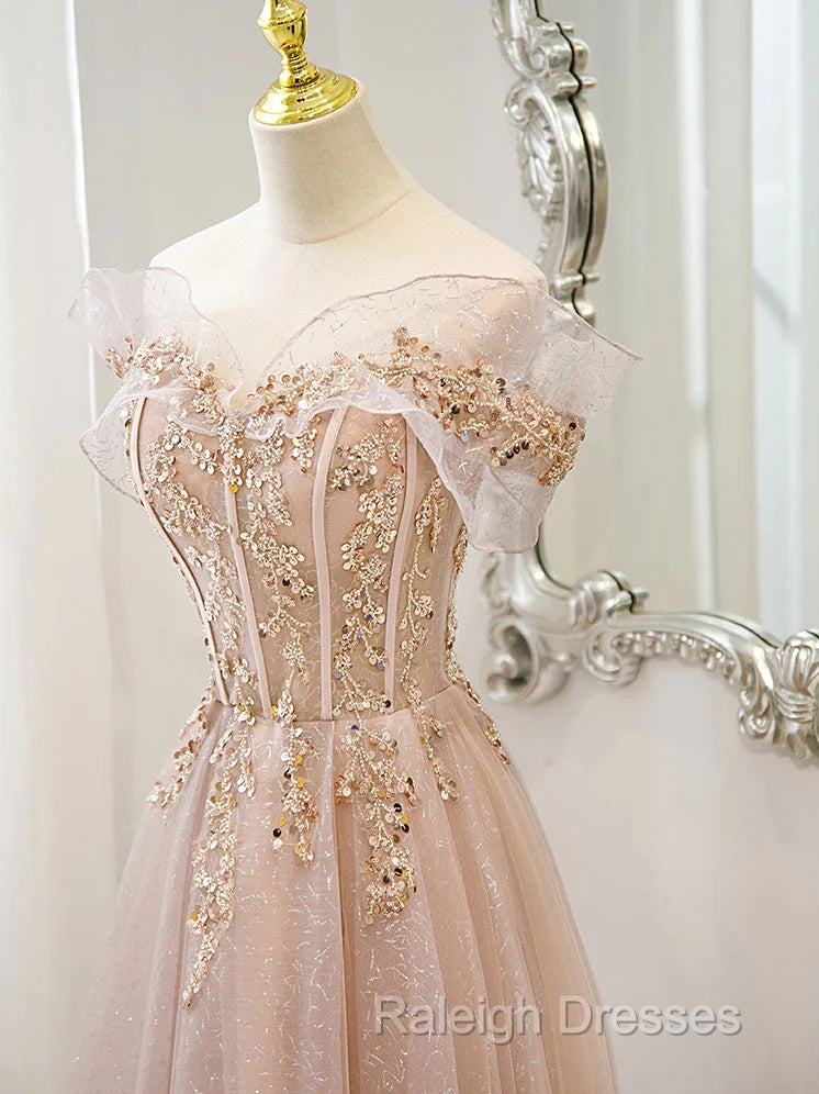 Off The Shoulder A-Line Tulle Prom Dresses Long Prom Dresses