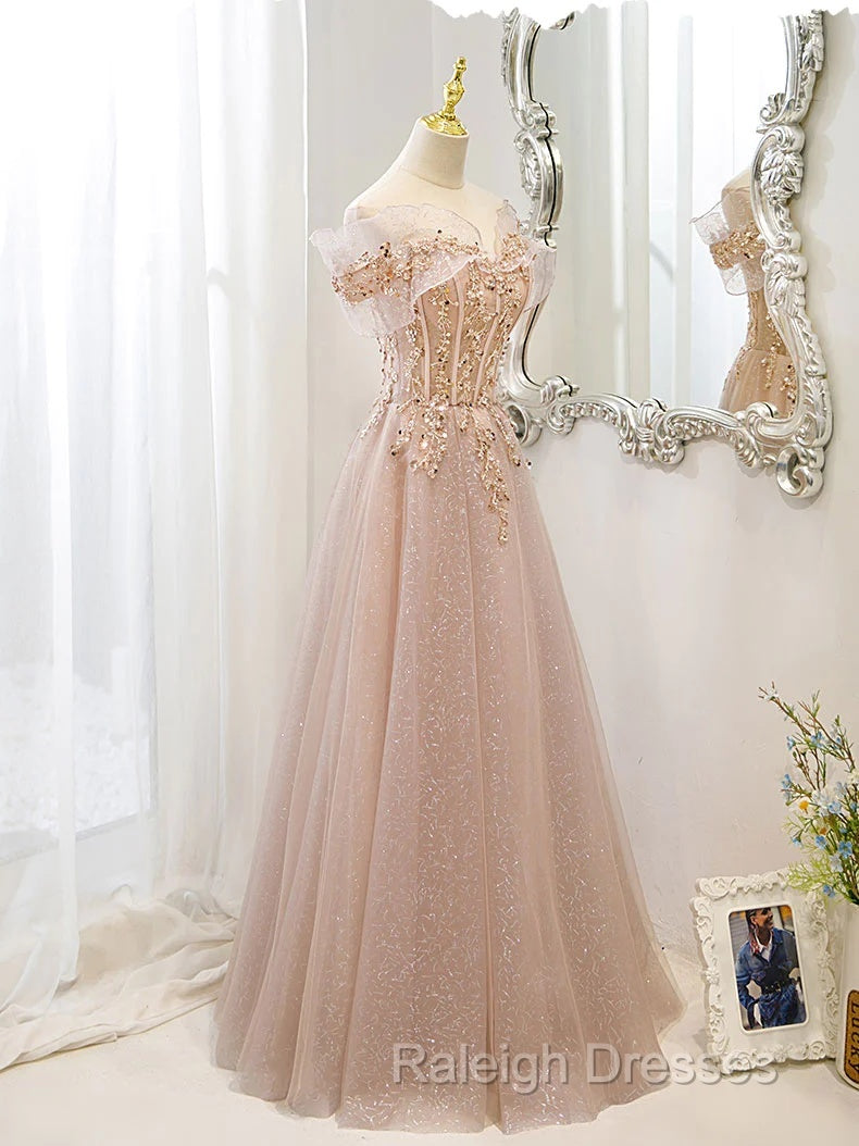 Off The Shoulder A Line Tulle Long Prom Dress Formal Evening Dress