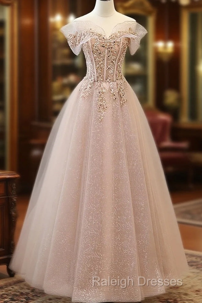 Off The Shoulder A-Line Tulle Prom Dresses Long Prom Dresses Main image