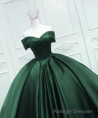 Off the Shoulder Ball Gowns Dark Green Satin Quinceanera Dresses