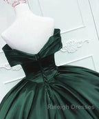 Off The Shoulder Ball Gown Dark Green Satin Quinceanera Dress Princess Dresses Prom Dresses