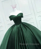 Off The Shoulder Ball Gown Dark Green Satin Quinceanera Dress Princess Dresses Prom Dresses