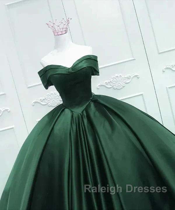 Off The Shoulder Ball Gown Dark Green Satin Quinceanera Dress Princess Dresses Prom Dresses