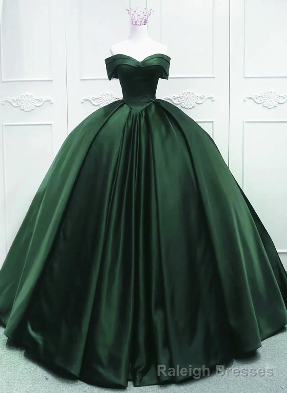 Off the Shoulder Ball Gown Dark Green Satin Quinceanera Dresses Main image
