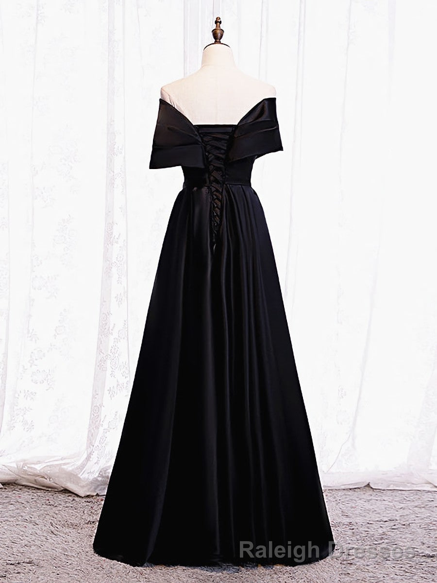 Off the Shoulder Black Long Prom Dresses, Black Off Shoulder Formal Ev