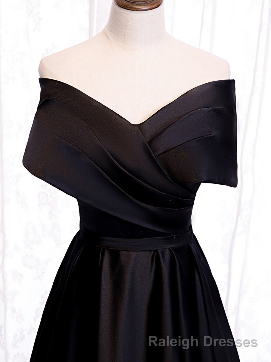 Off the Shoulder Black Long Prom Dresses, Black Off Shoulder Formal Evening Dresses