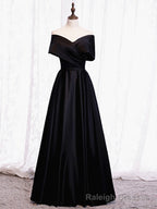 Off the Shoulder Black Long Prom Dresses, Black Off Shoulder Formal Prom Dresses
