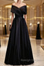Off the Shoulder Black Long Prom Dresses with Corset Back, Black Off the Shoulder Formal Evening Dresses