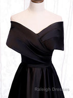 Off the Shoulder Black Long Prom Dresses with Corset Back, Black Off the Shoulder Formal Evening Dresses