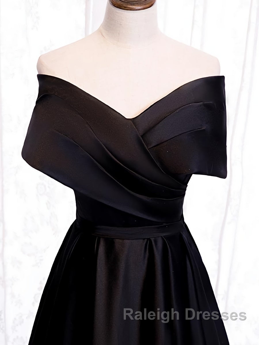 Off the Shoulder Black Long Prom Dresses with Corset Back, Black Off the Shoulder Formal Evening Dresses