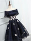 Off The Shoulder Black Organza Homecoming Dress With Handmade Flower Short Homecoming Dress