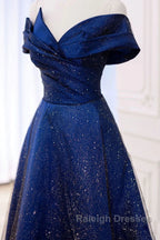 Off the Shoulder Blue Long Prom Dress Off Shoulder Long Prom Dress