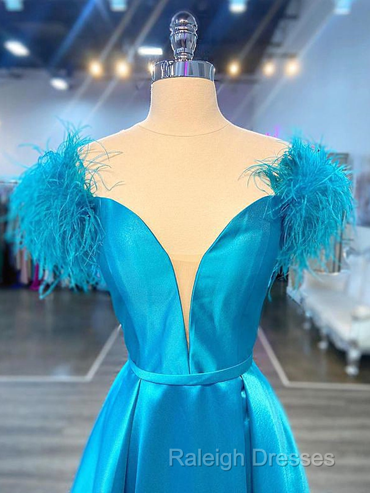 Off The Shoulder Blue V Neck Prom Dresses, Blue V Neck Long Formal Evening Dresses Secondary image