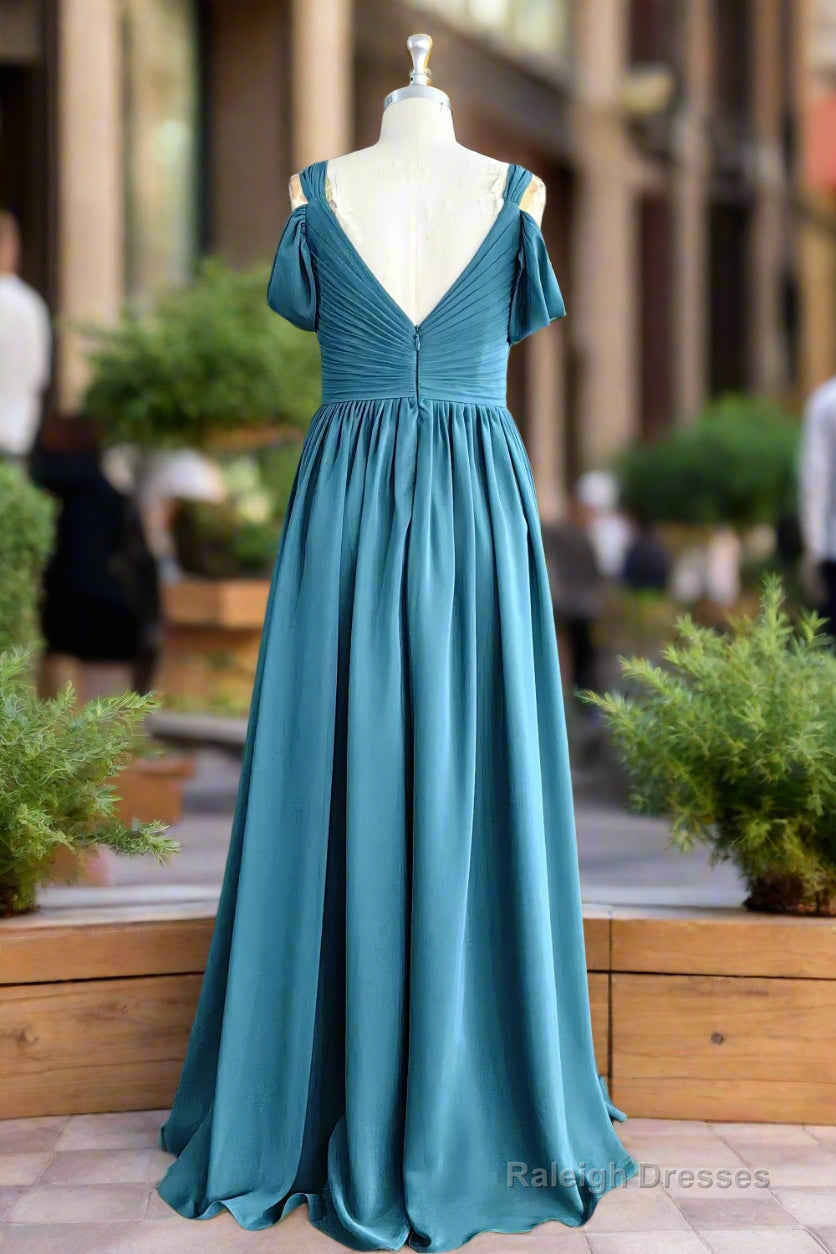 Off The Shoulder Bridesmaid Dresses For Women With Slit A Line Spaghetti Straps Long Chiffon Pleated Formal Evening Dress Secondary image