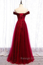 Off The Shoulder Burgundy Prom Dresses Long A-Line Velvet Prom Dresses