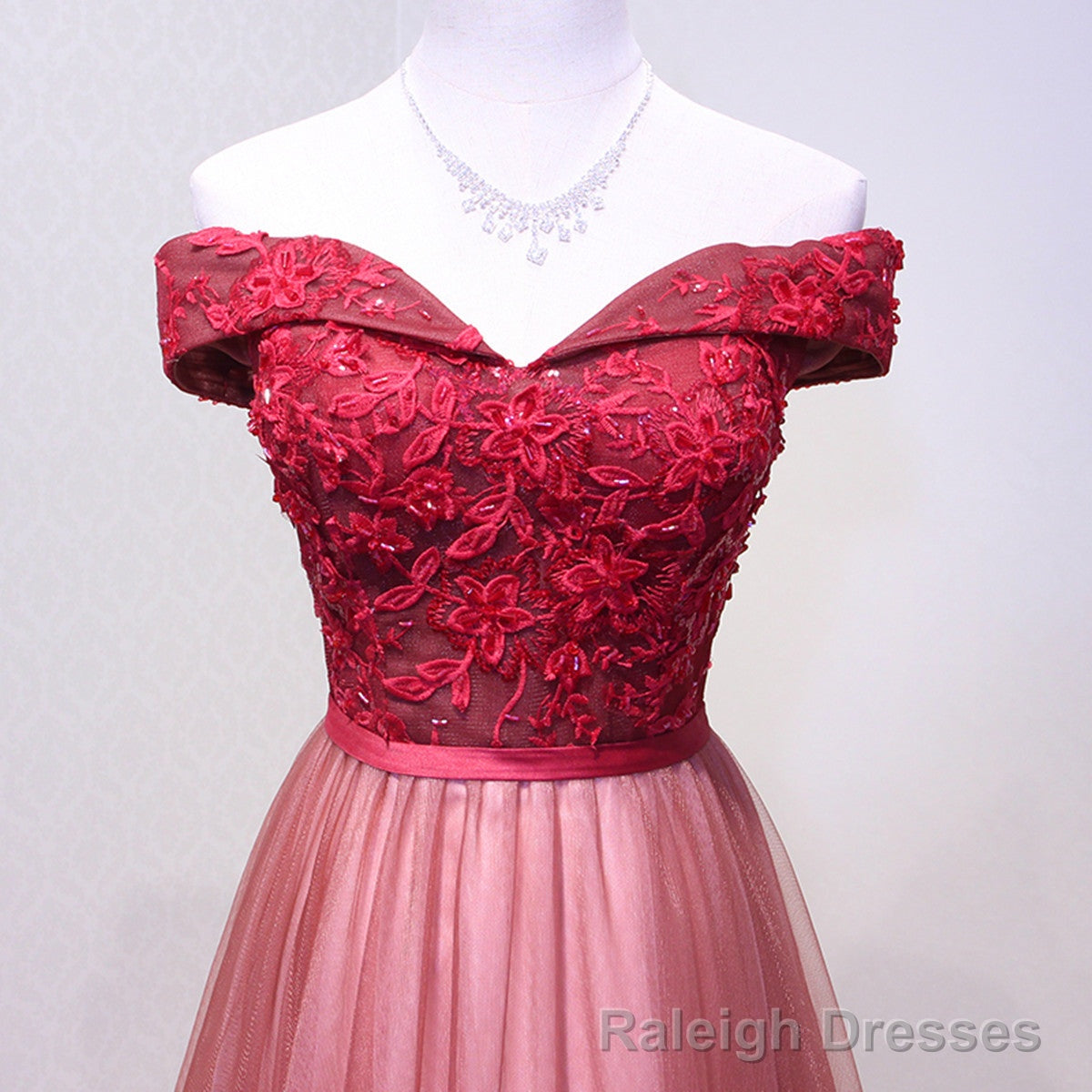 Off the Shoulder Burgundy Gray Lace Prom Dresses, Wine Red Grey Lace Formal Evening Dresses